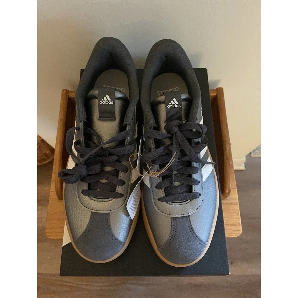 adidas VL Court 3.0 Women’s Low Top Lace-Up Sneakers Gray/White Gum 8.5